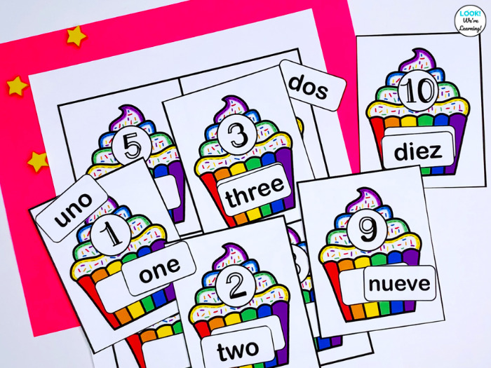 Cupcake Themed Spanish Number Word Matching
