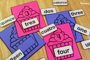 English and Spanish Number Word Matching Activity