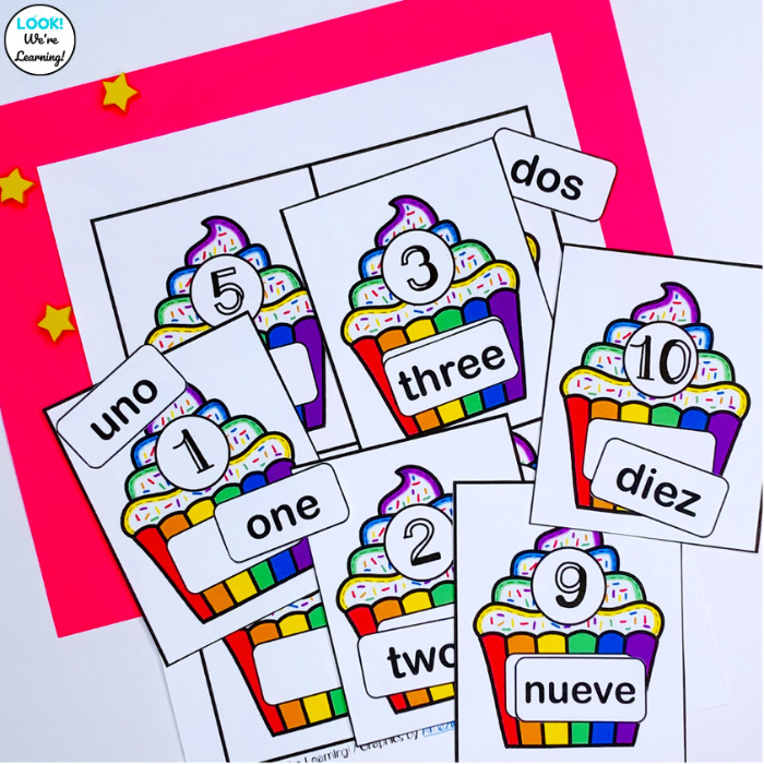 Spanish and English Number Word Matching Activity