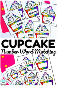 This printable cupcake themed Spanish number word matching activity is a perfect fit for math centers!