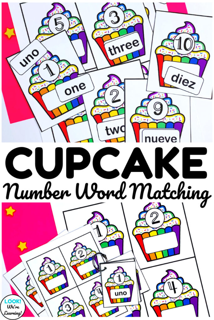 This printable cupcake themed Spanish number word matching activity is a perfect fit for math centers!