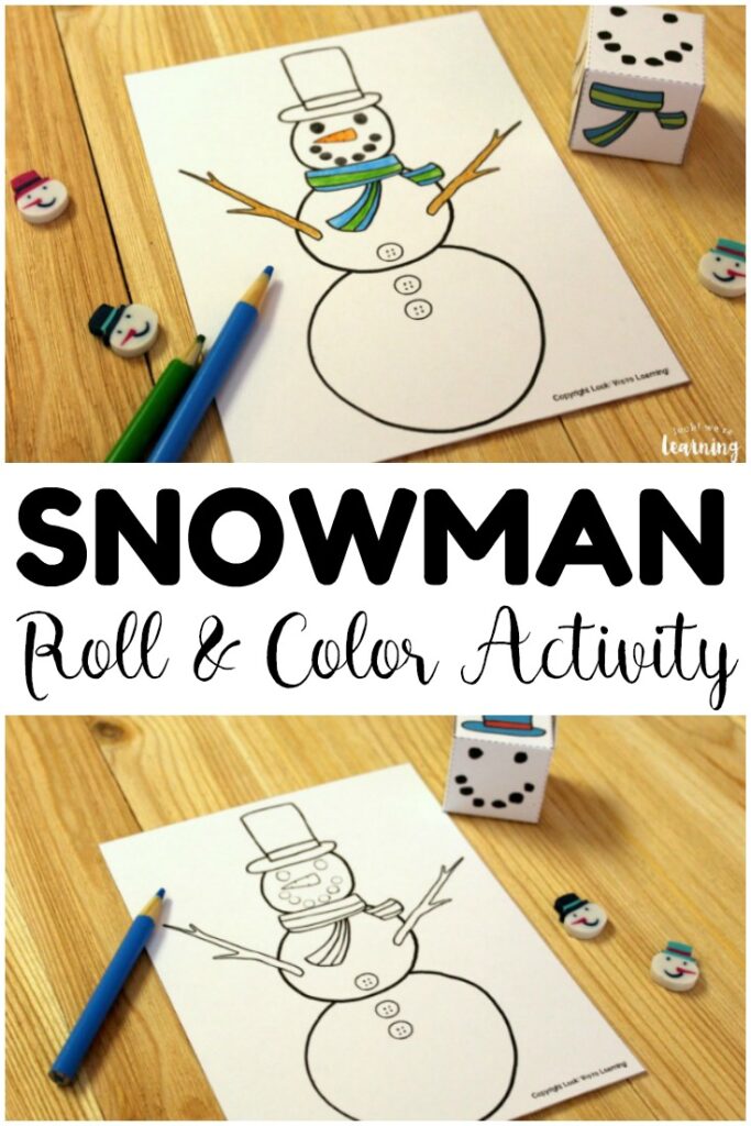 This quick roll a snowman winter art activity makes a great winter art game for kids!