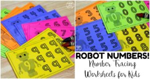 Fun Robot Themed Number Tracing Worksheets