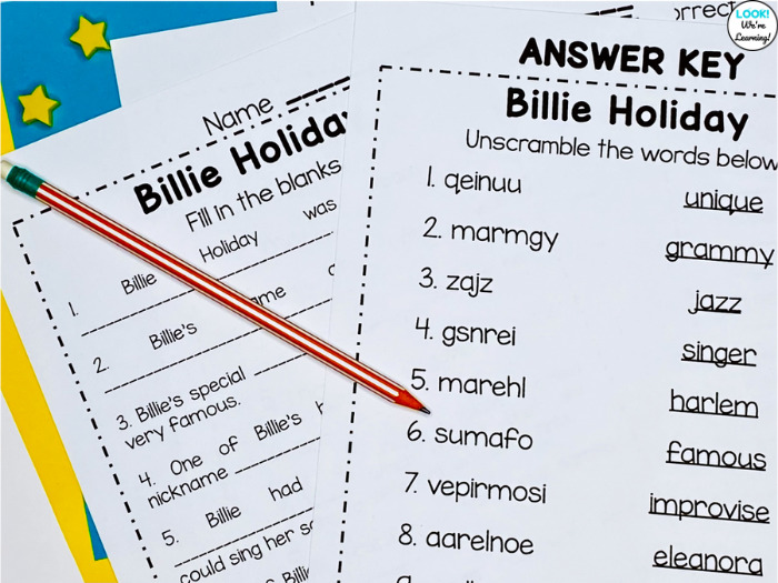Printable Billie Holiday History Lesson