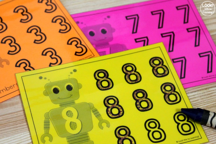 Robot Number Tracing Worksheets for Math Centers