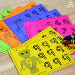 Robot Themed Number Tracing Worksheets