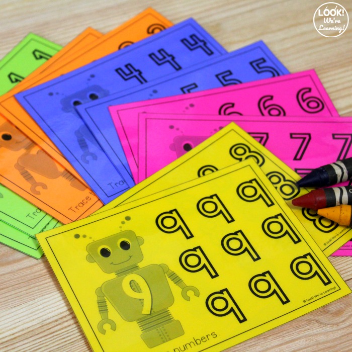 Robot Themed Number Tracing Worksheets