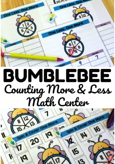 Pick up this bee themed counting one more and one less math center to help early learners practice counting on during spring!