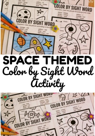 Use this printable Space Color by Sight Word Activity to help early readers practice literacy skills and have an art activity too!