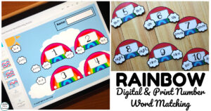 Digital and Print Rainbow Number Word Matching Activity