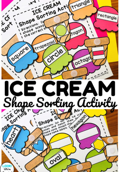 Help early learners recognize plane shapes with this fun ice cream kindergarten shape sorting activity!