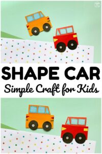 Make up this quick and easy shape car craft with the kids! Great for math and art in one simple activity!