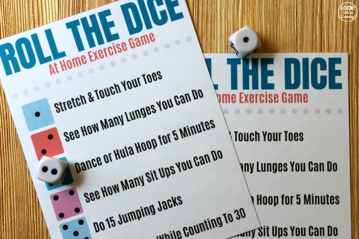 Printable Roll the Dice Indoor Exercise Game