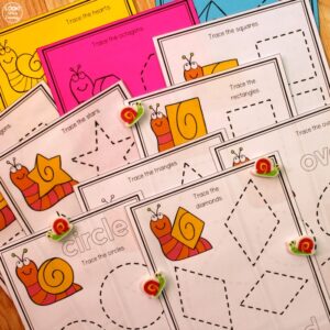Printable Snail Themed Shape Tracing Worksheets