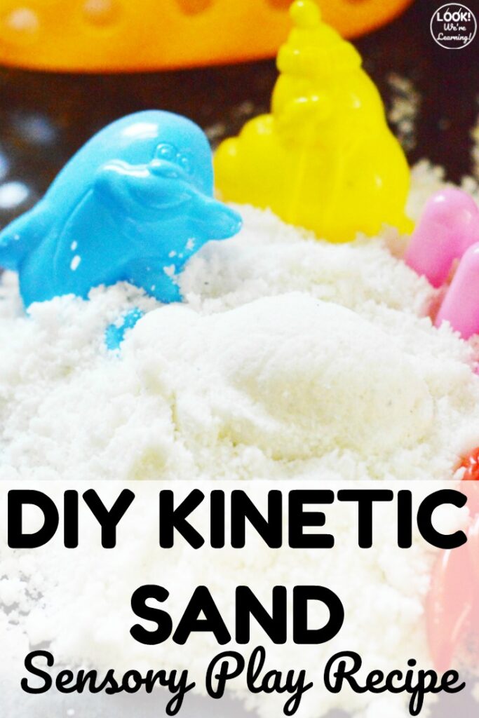 This easy DIY kinetic sand is such a fun way to play indoors with little ones! Perfect for sensory input too!