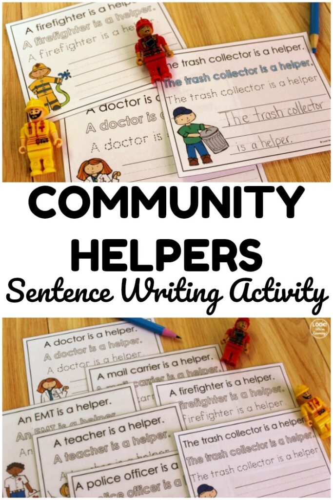 Pick up this printable community helpers sentence writing activity to help early writers learn about forming sentences and helpers in the neighborhood!