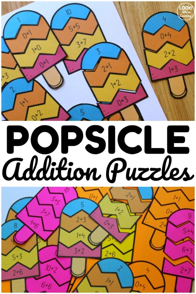 These popsicle themed addition to make 12 puzzles are a fun way to practice addition facts at math centers! Perfect for early elementary math practice!
