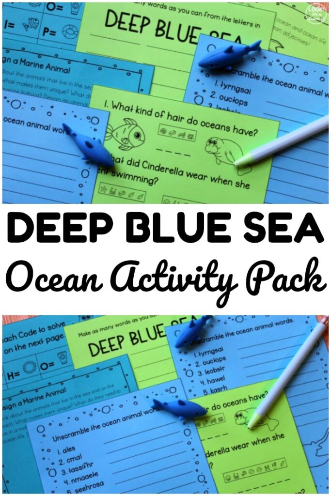 Use this printable Deep Blue Sea ocean activity pack to keep early elementary students practicing ELA concepts at home or over break!