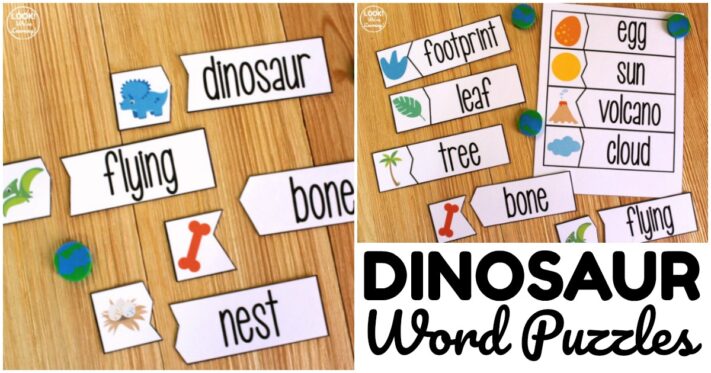 Fun Dinosaur Word Matching Puzzles