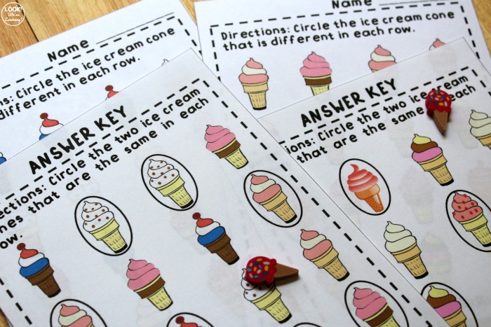 Ice Cream Same and Different Worksheets