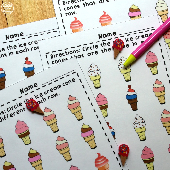 Ice Cream Themed Same and Different Worksheets