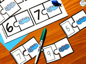 Printable Write and Wipe Shark Counting Puzzles