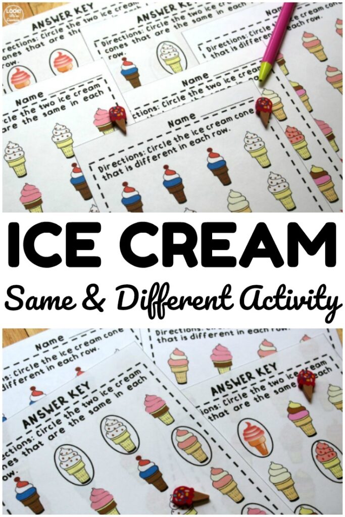 This ice cream themed same and different activity is a fun way to practice visual discrimination with little ones!