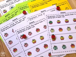 Apple Printable Same and Different Worksheets for Kids