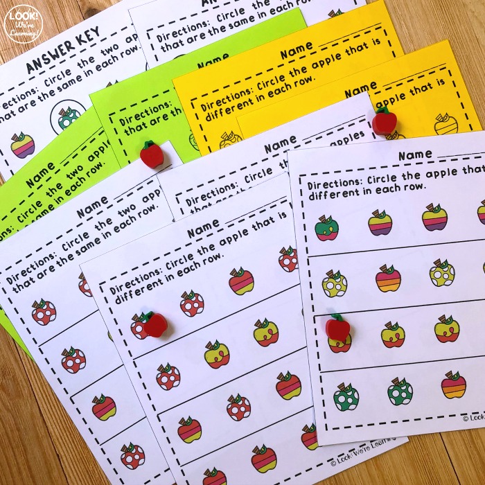 Printable Apple Same and Different Worksheets