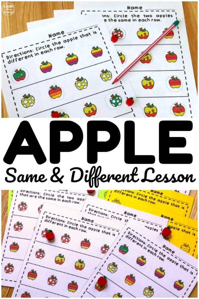 This printable apple same and different lesson is a fun way to help early learners practice visual discrimination skills!