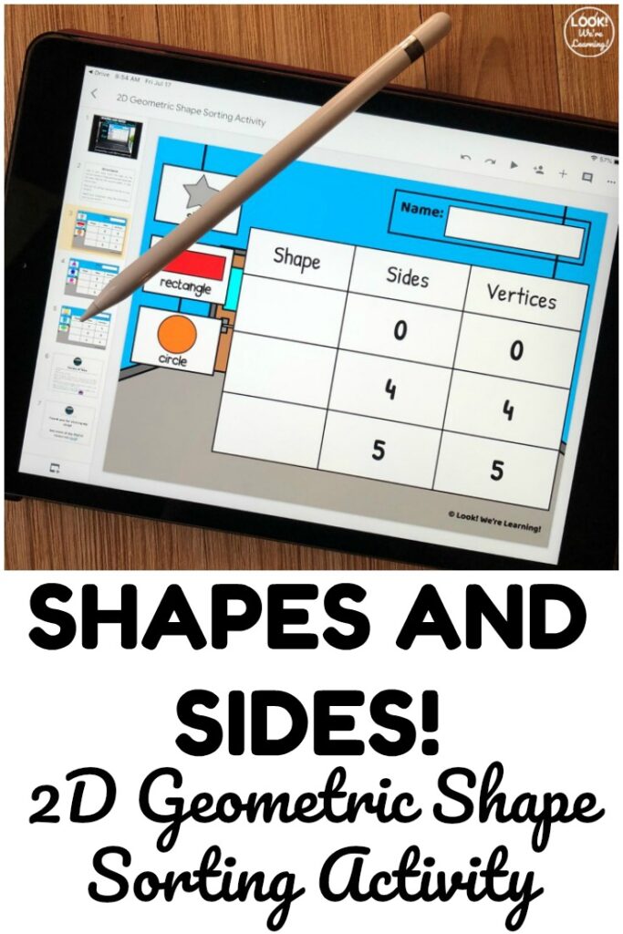 Use this digital geometric shape sorting activity to help early learners practice counting sides and vertices!