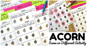 Simple Acorn Same or Different Worksheets for Kids