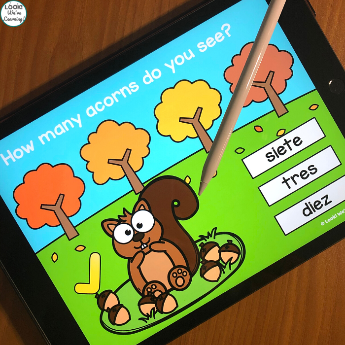 Digital Spanish Acorn Counting to 10 Activity for Kids