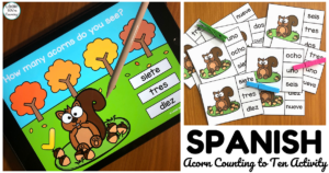 Digital and Print Spanish Acorn Counting to 10 Activity