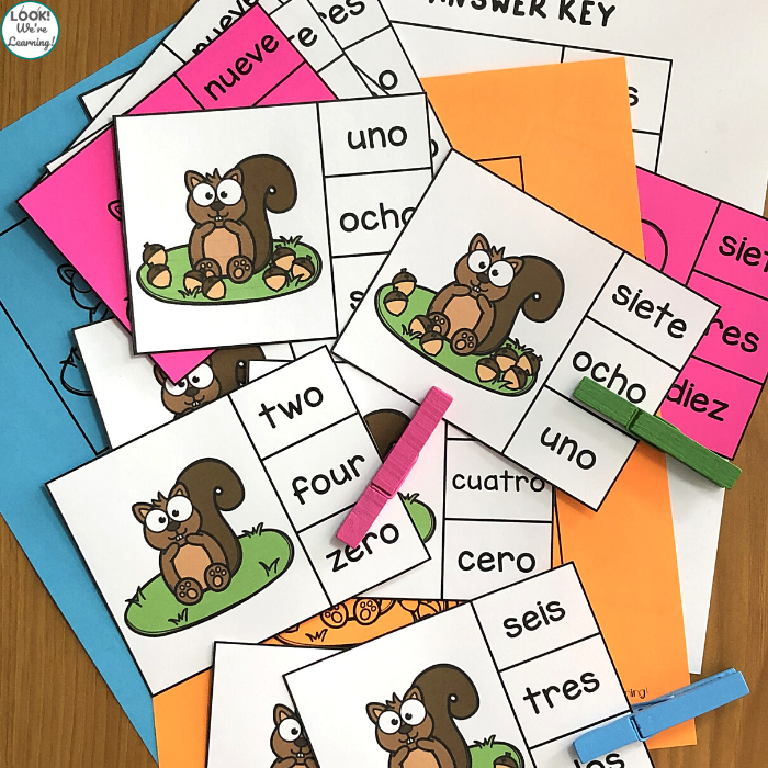 English and Spanish Counting to Ten Clip Cards