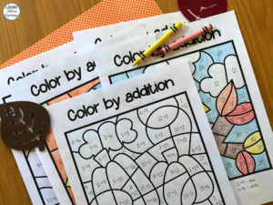 Fall Themed Color by Addition Worksheets