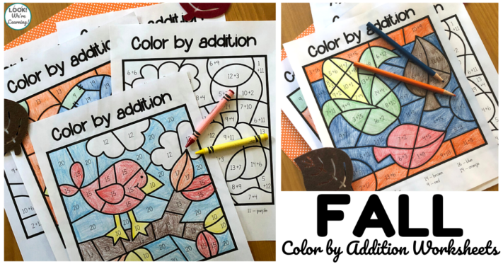 Fun Fall Color by Addition Worksheets