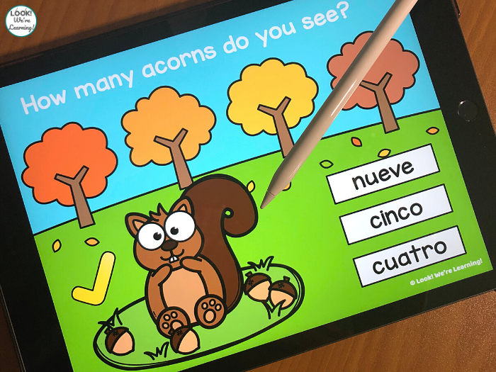 Spanish Acorn Counting to 10 Digital Activity
