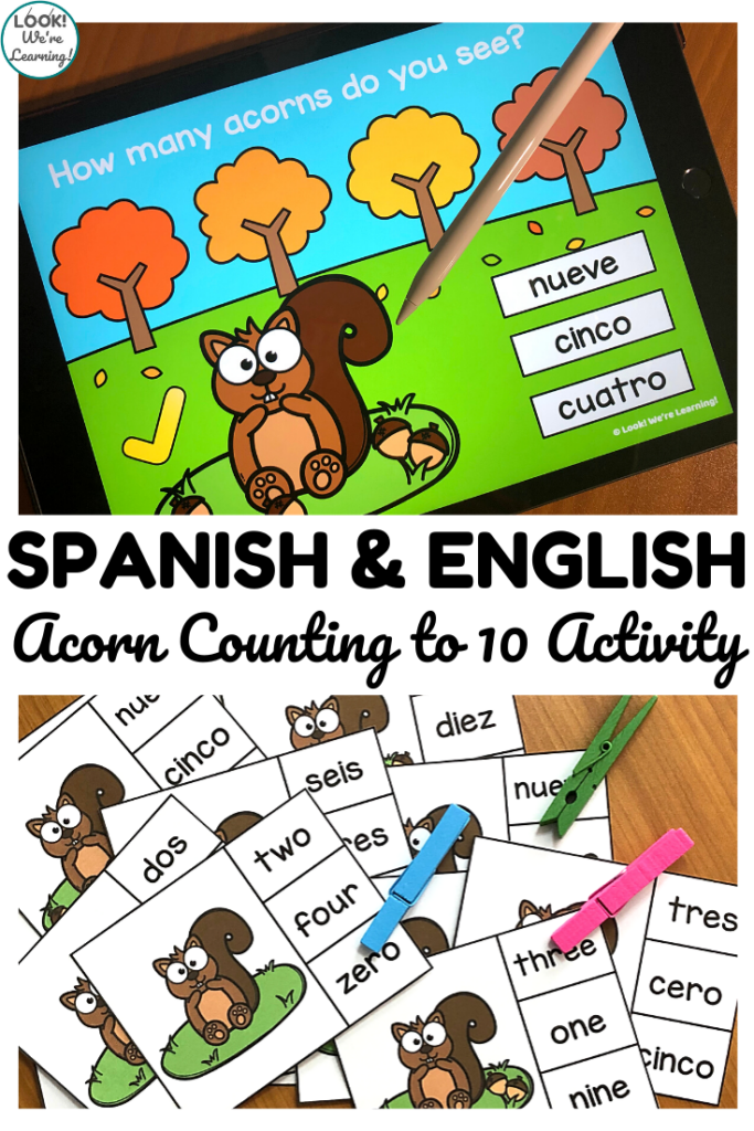 Use the digital or printable version of this Spanish Counting to 10 activity to practice number recognition in English and Spanish!
