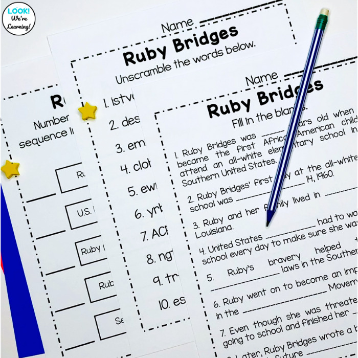 Ruby Bridges Comprehension Activities for Elementary