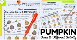 Simple Pumpkin Same and Different Worksheets for Kids
