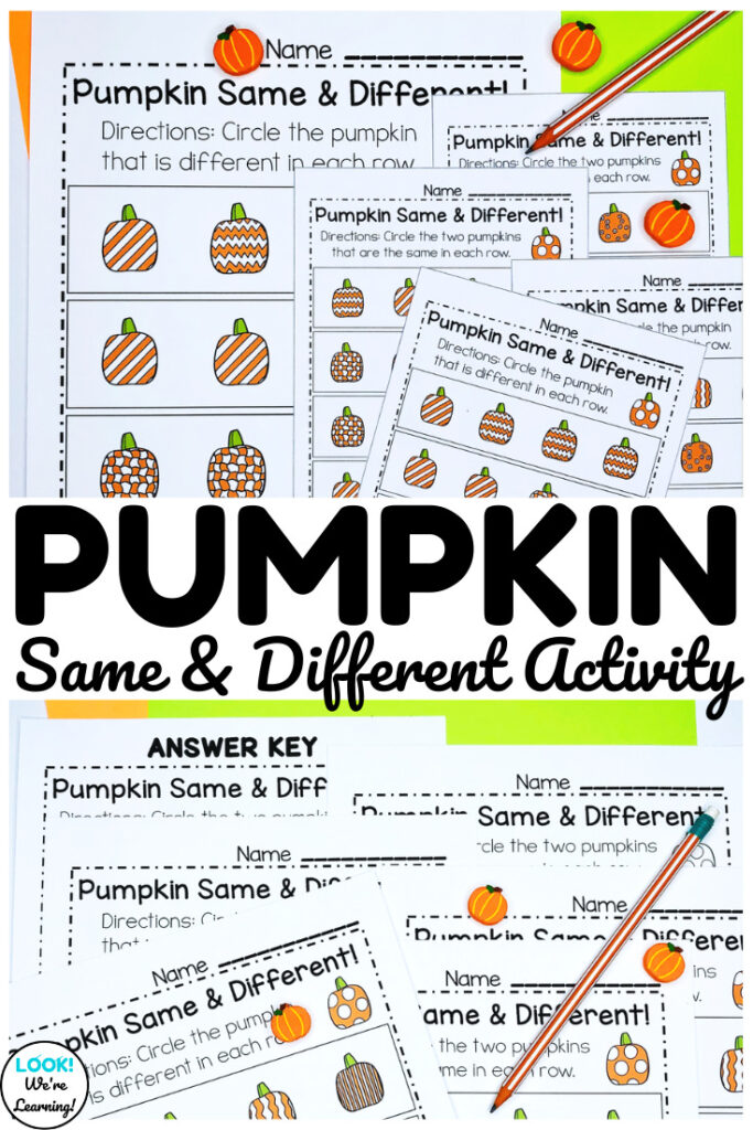These pumpkin same and different worksheets are such a simple way to practice visual discrimination during autumn!