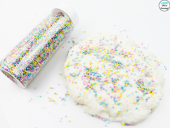Adding Sprinkles to Marshmallow Edible Playdough