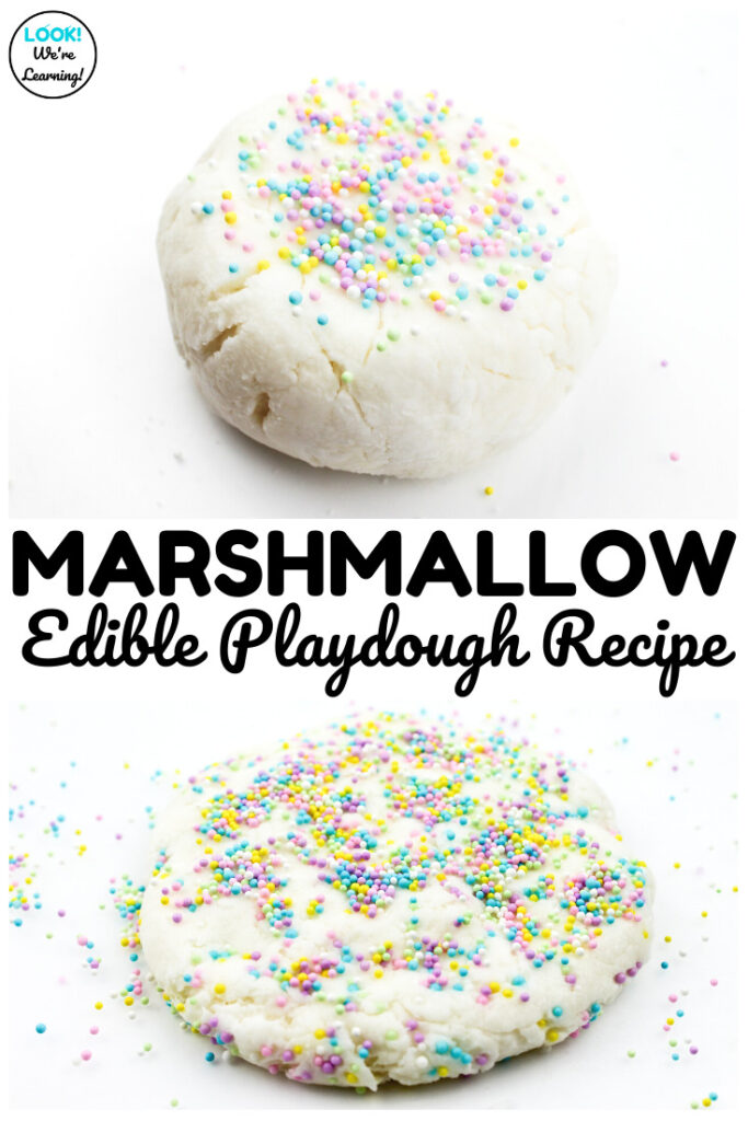 Have some sweet sensory fun with this easy marshmallow edible playdough recipe for kids!