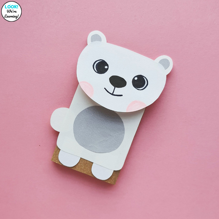 Simple Polar Bear Paper Bag Puppet for Kids