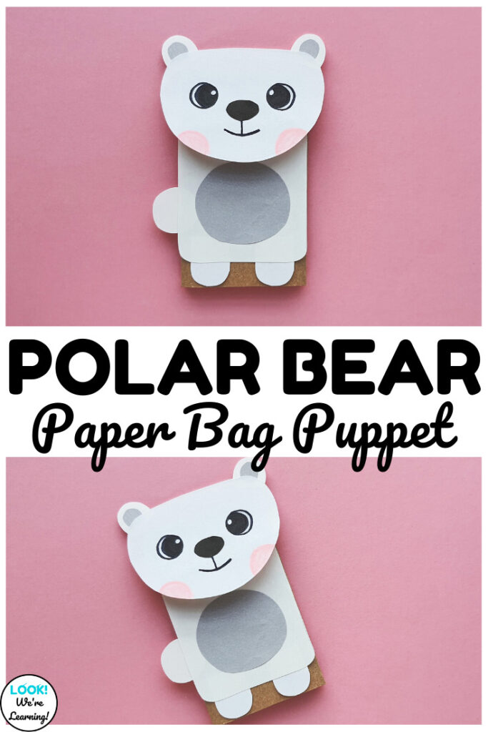 This easy polar bear paper bag puppet is a fun winter craft to make with kids!
