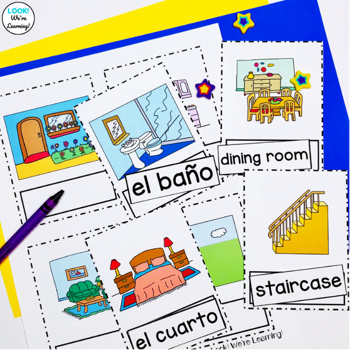 English and Spanish House Vocabulary Matching Cards