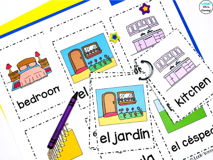 English and Spanish Parts of a Home Vocabulary Cards