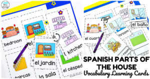 English and Spanish Parts of the House Vocabulary Cards