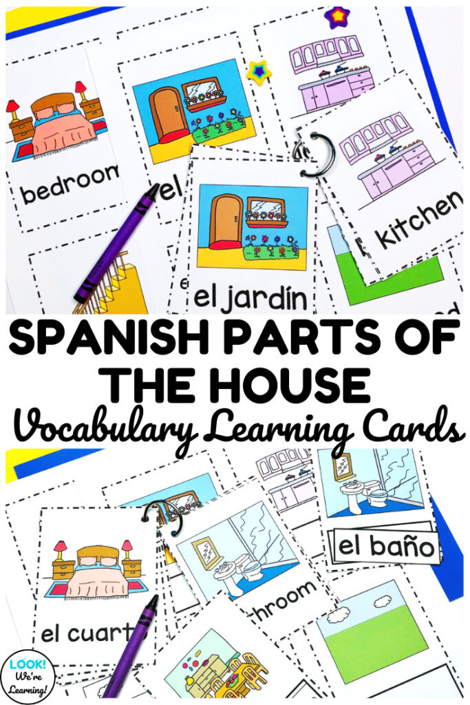 Learn how to talk about parts of the home in two languages with these English and Spanish parts of the house vocabulary cards!